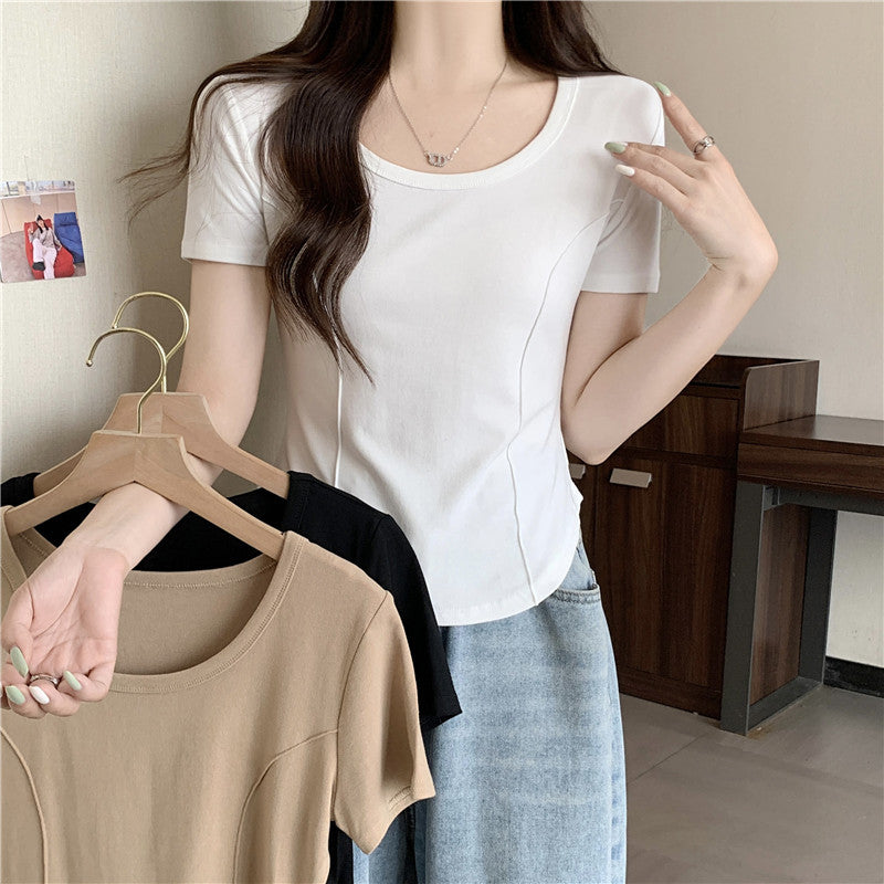 Damen Kurzarm-Fit Basic T-Shirt mit nahtlosem Design Heidi-Mode