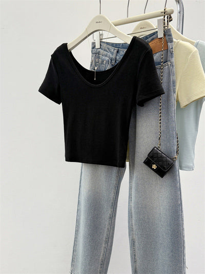 Femme Kurzarm Cropped T-Shirt Heidi-Mode