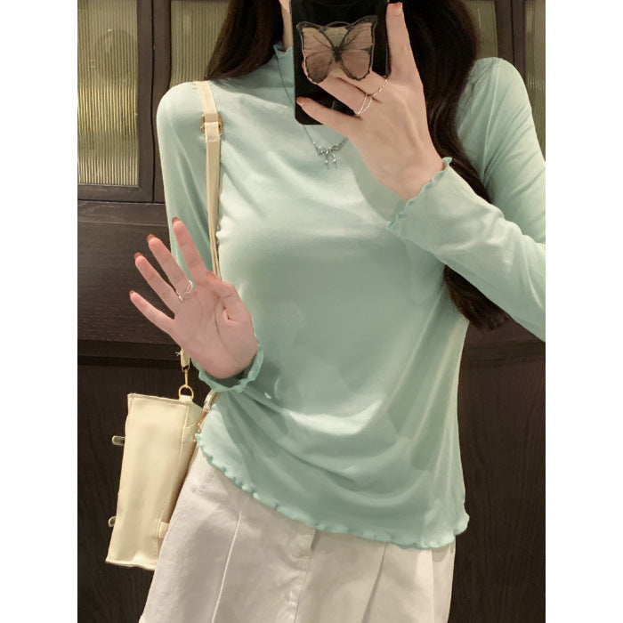 Damen Langarm Rüschen Mock Neck Top Heidi-Mode