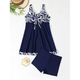 Damen Sportliches Tankini-Set mit modischem Knoten und Shorts Drune in Dunkelblau