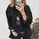 Damen nan Oversize Cordjacke mit aufgesetzten Taschen und klassischer Knopfleiste Drune in Schwarz