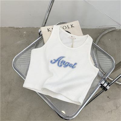 Femme Rippenteil Crop Tanktop mit Strassdetail Heidi-Mode