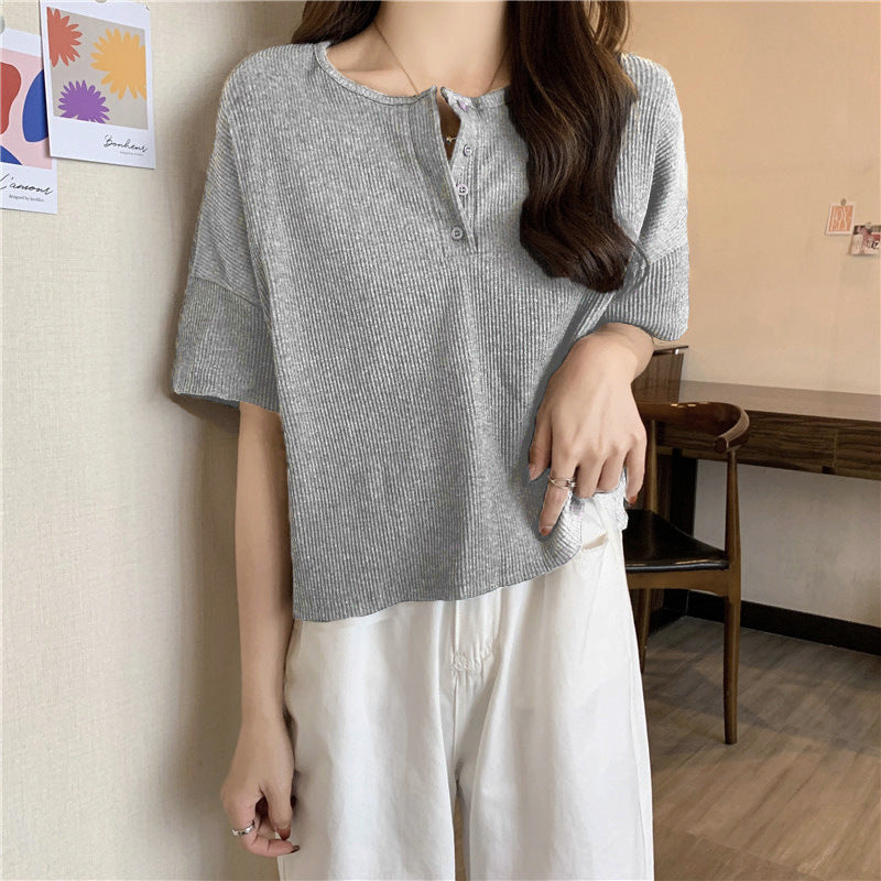 Femme Kurzarm Button-Up Rippentop Heidi-Mode