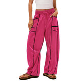 Damen nan weite Lounge-Hose mit Kordelzug, Kontrastpaspelierung und Cargo-Taschen Drune in Fuchsia