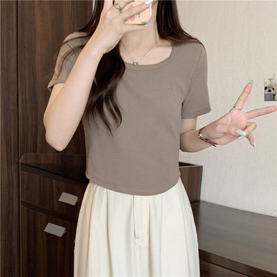 Femme Rippiertes Kurzes T-Shirt Heidi-Mode