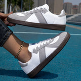 Damen Sportliche Schnür Leder Sneakers Mit Rutschfester Sohle – Bequeme Freizeitschuhe in Grau