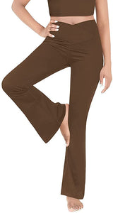 Damen nan taillenhohe Yogahose mit überkreuztem Bund und ausgestelltem Saum mit Schlitz Drune in Braun