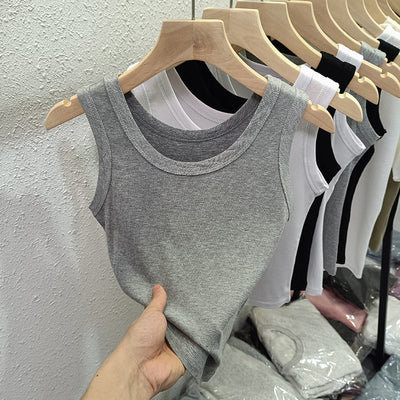 Femme Ripp Baumwolle Tanktop mit klassischem Rundhalsausschnitt Heidi-Mode