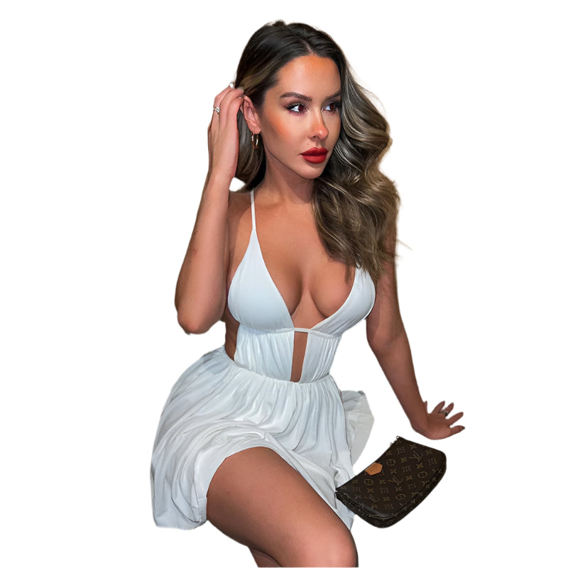 Nova - Verstellbare Spaghettiträger und luftiges Sommerkleid mit V-Ausschnitt