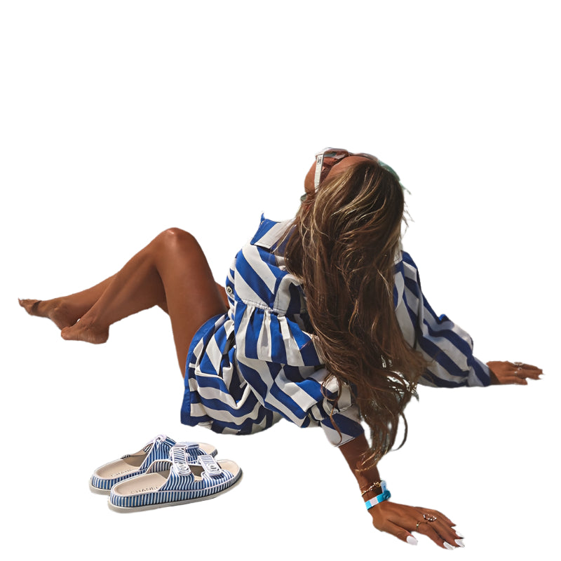 Morgan - Gestreifter Muster und maßgeschneiderter Jumpsuit mit Bindegürtel