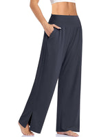 Damen nan weite Yogahose mit hohem Komfortbund, seitlichen Eingrifftaschen und seitlichem Bein-Schlitz Drune in Dunkelgrau
