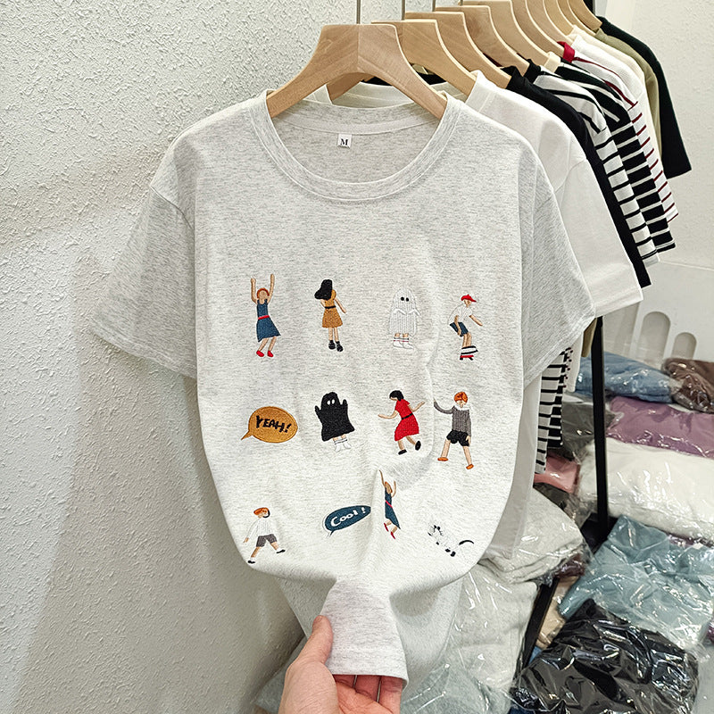 Femme Verspielt Besticktes Grafik-Shirt Heidi-Mode