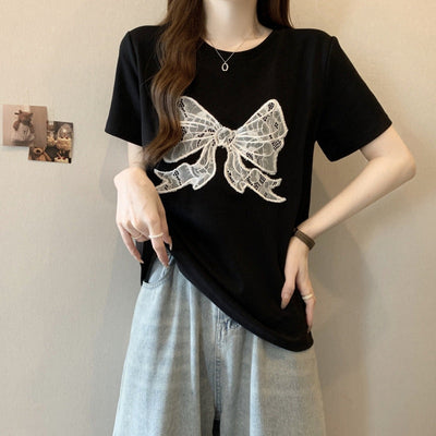 Femme Graphic Spitze Schleife T-Shirt Heidi-Mode