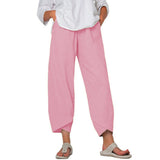 Damen nan lockere Leinenhose mit hohem Bund, Tulpen-Saum und seitlichen Eingrifftaschen Drune in Rosa