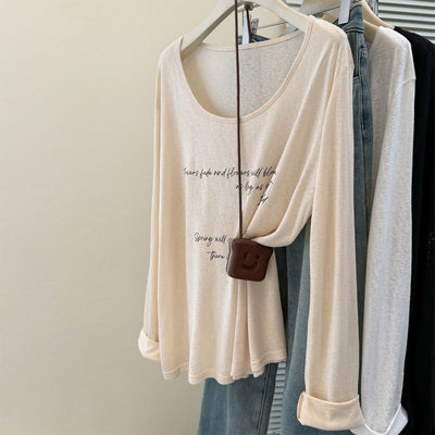 Femme Relaxed Fit Langarm-T-Shirt mit inspirierendem Zitat Heidi-Mode