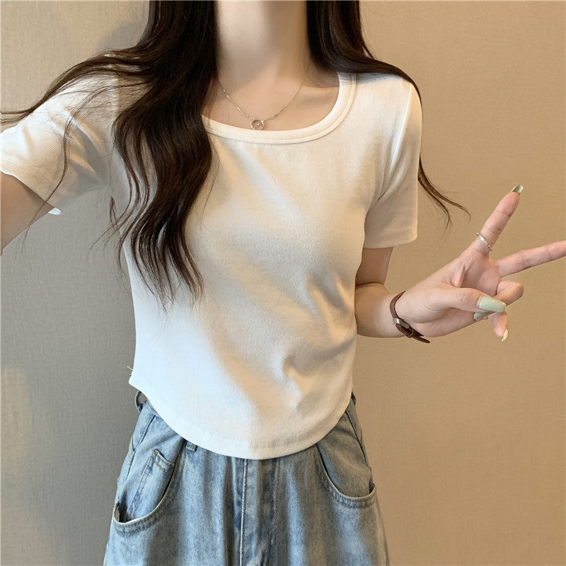 Damen Kurzarm Enges Rippoberteil Heidi-Mode