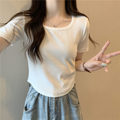 Damen Kurzarm Enges Rippoberteil Heidi-Mode