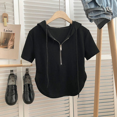 Femme Leichtgewicht Halb-Reißverschluss Hoodie mit kurzen Ärmeln Heidi-Mode