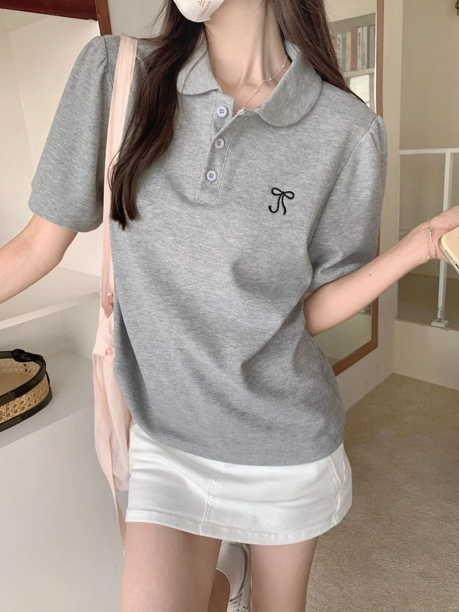 Damen Kurzarm-Polo-Shirt mit stilvollen Puffärmeln Heidi-Mode