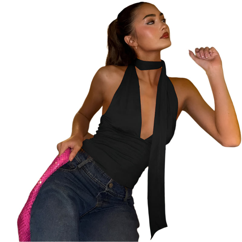 Cecily - Dyb V-Ausschnitt Halter-Wickeloberteil