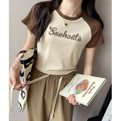 Femme Grafik-T-Shirt mit stilvollen Kontrastärmeln Heidi-Mode