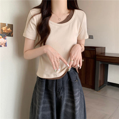 Femme Gestuftes Crop-Top mit Kontrast-Unterhemd Heidi-Mode