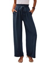 Damen nan Paperbag-Hose mit weitem Bein, hohem elastischem Bund und Bindegürtel Drune in Marineblau