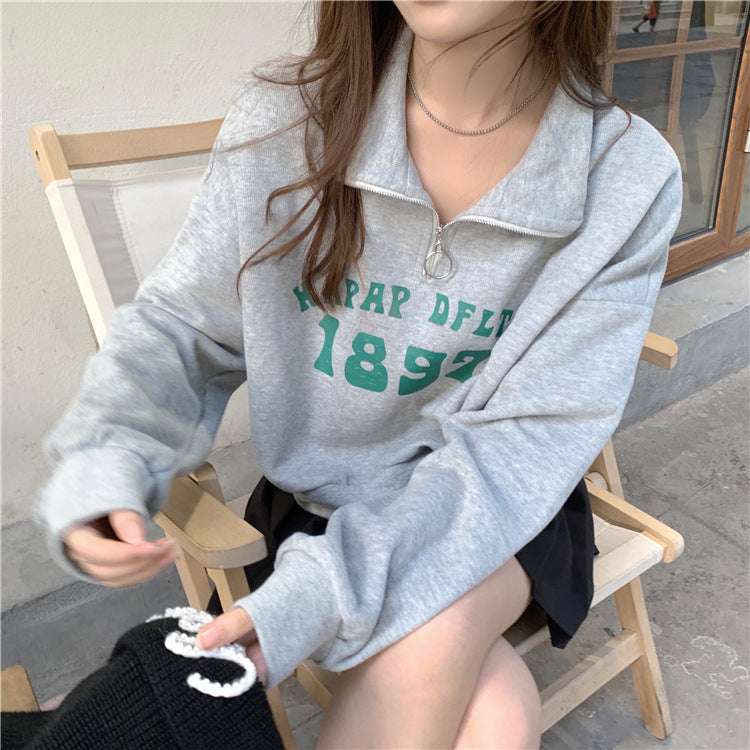Femme Viertel-Reißverschluss Grafik Sweatshirt Heidi-Mode
