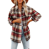 Damen nan karierte Overshirtjacke mit Brusttaschen und lockerer Passform Drune in Rot