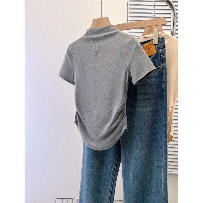 Damen Premium Enganliegendes Kurzarmshirt mit Eleganter Rückenverzierung Heidi-Mode