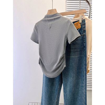 Damen Premium Enganliegendes Kurzarmshirt mit Eleganter Rückenverzierung Heidi-Mode