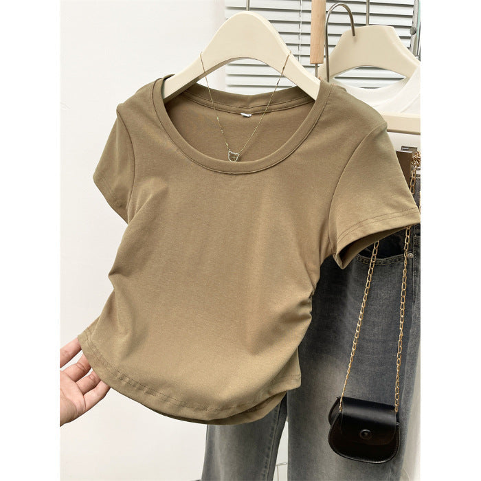 Femme Kurzarm Raffung Detail Oberteil Heidi-Mode