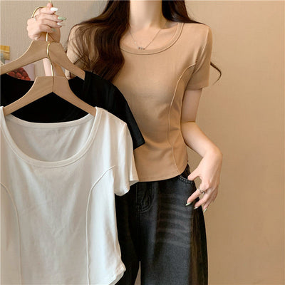 Damen Kurzarm-Fit Basic T-Shirt mit nahtlosem Design Heidi-Mode