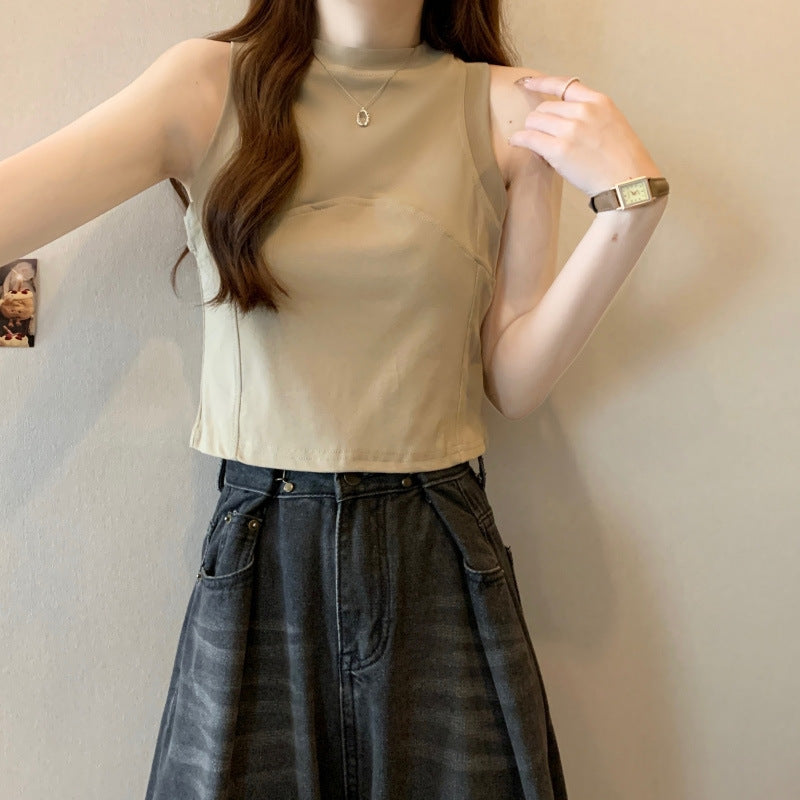 Damen High-Neck Cropped Tanktop mit sportlichen Nähten Heidi-Mode