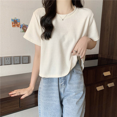 Femme Relaxed Fit Texturiertes Rundhals T-Shirt Heidi-Mode