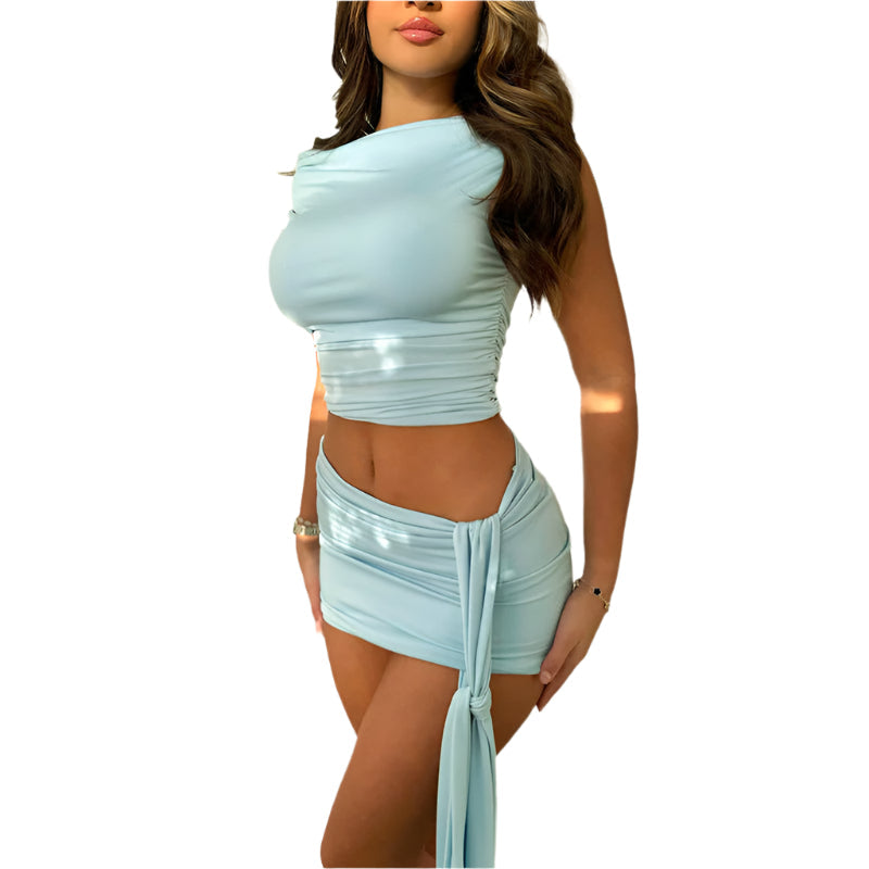 Loraine - Asymmetrischer Schnitt und hoher Kragen Wickeloberteil