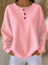 Damen nan Oversized Waffelstrick Henley-Pullover mit Knopfleiste und abgerundetem Saum Drune in Rosa