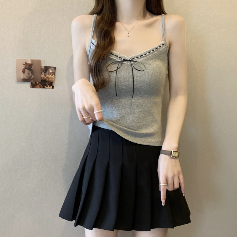 Damen Spaghetti-Träger Strickoberteil mit Schleifendetail Heidi-Mode