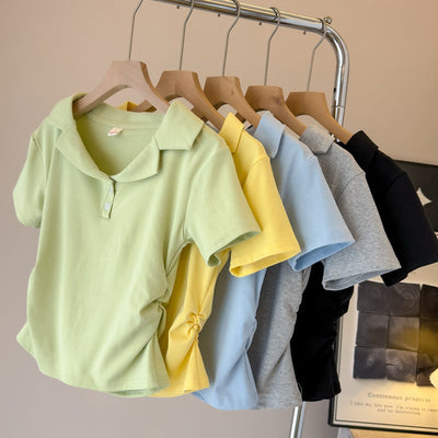 Femme Poloshirt mit kurzen Ärmeln und Kordelzugdetail Heidi-Mode