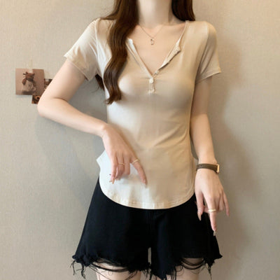 Damen Kurzarm-Polo-Top mit stylischem Knopfverschluss Heidi-Mode