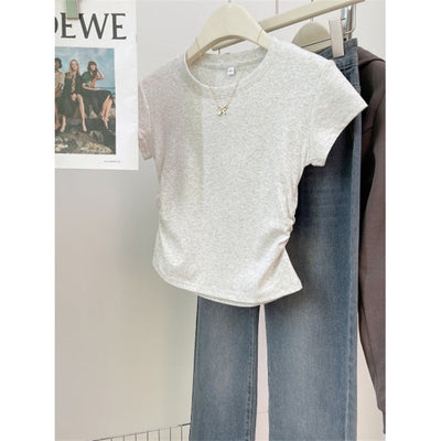 Femme Kurzarm Geraffte Seiten T-Shirt Heidi-Mode