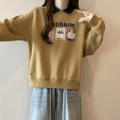 Damen Grafik Druck Sweatshirt mit stilvollem Kragen Heidi-Mode