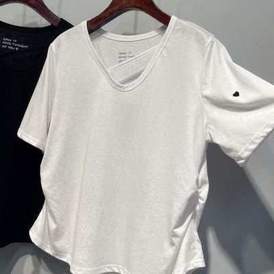 Damen Relaxed Fit V-Ausschnitt Kurzarm T-Shirt Heidi-Mode