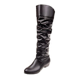Damen nan knielange Slouch-Stiefel mit weichem Schaft und niedrigem Blockabsatz Drune in Braun (niedriger Absatz)