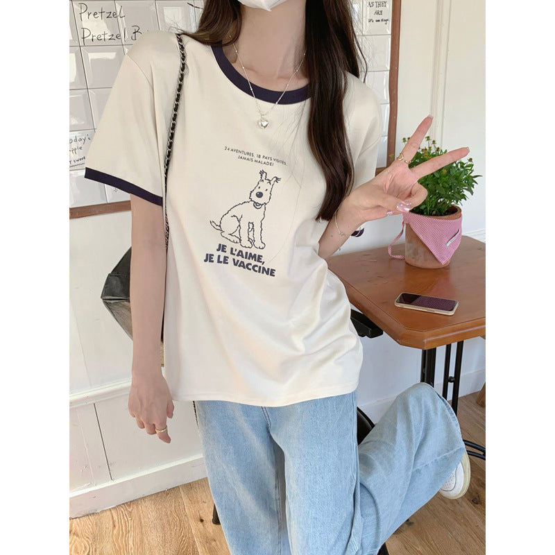 Femme Grafikdruck Freizeit-T-Shirt mit Kontrastbesatz Heidi-Mode