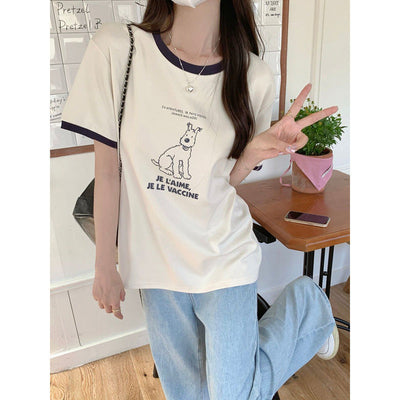 Femme Grafikdruck Freizeit-T-Shirt mit Kontrastbesatz Heidi-Mode