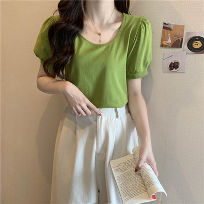 Femme Puff Ärmel Casual T-Shirt Heidi-Mode