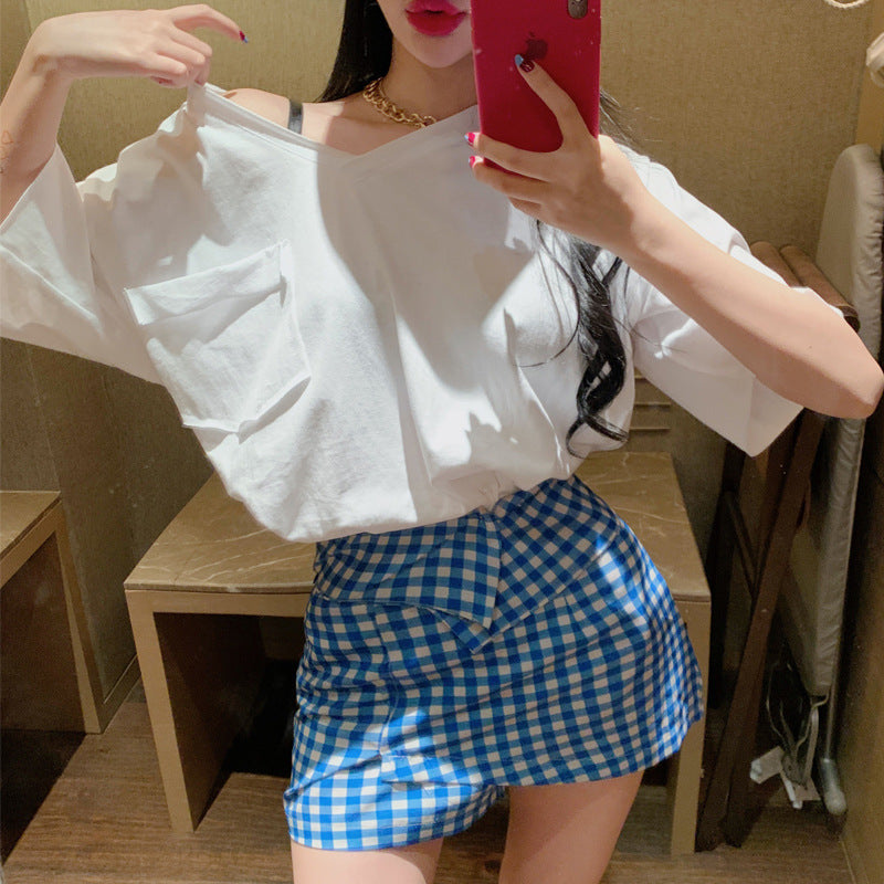 Damen Oversized V-Ausschnitt Top mit Taschen-Details Heidi-Mode