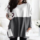Damen nan oversized Longshirt mit Kontrastblock und aufgesetzten Taschen Drune in Weiß + Schwarz
