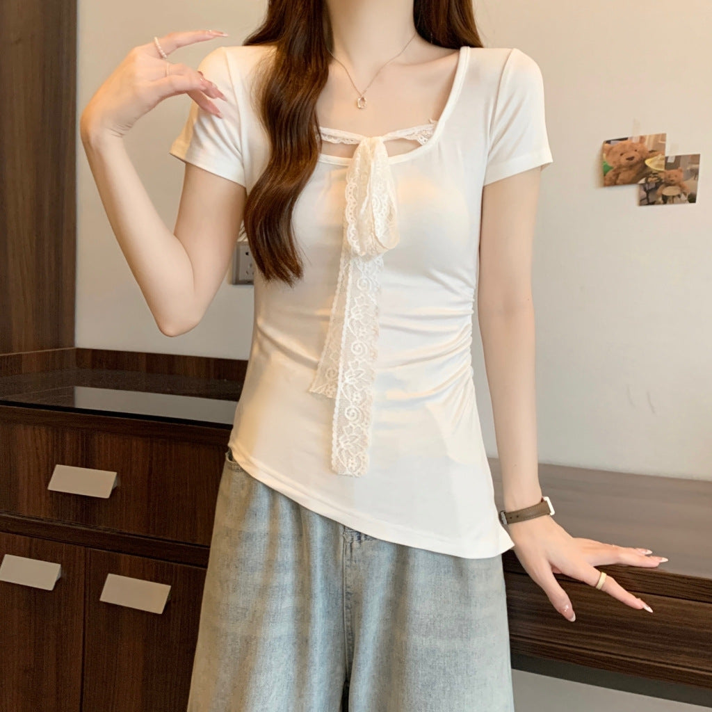 Femme Spitzen Detail Bindefront Oberteil Heidi-Mode